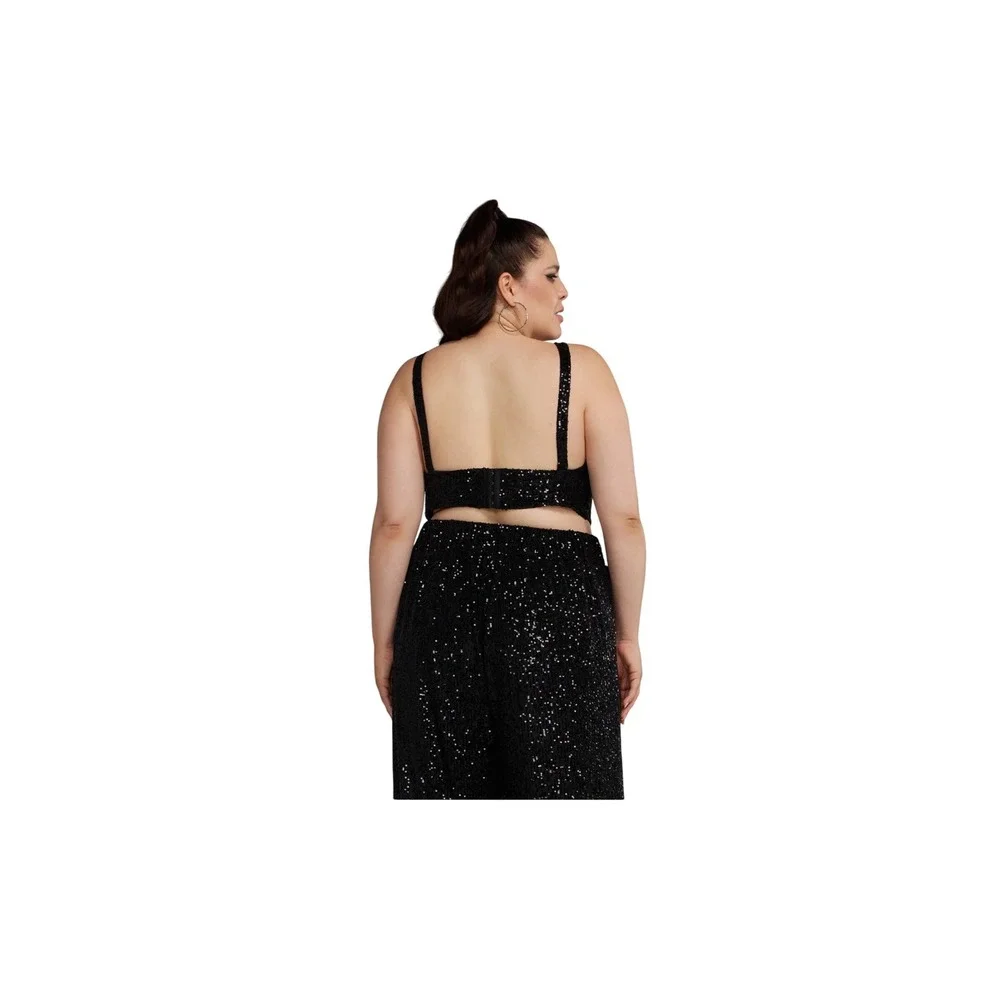Fashion To Figure Women's Sequin Crop Top sz 2 & Wide Leg Pant‎ sz 3 Set